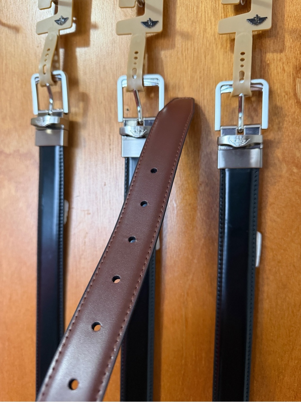 Tommy Hilfiger Reversible Brown and Black Leather Belt with Silver Buckle